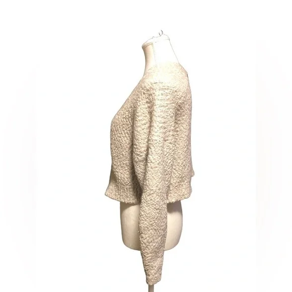 Urban Outfitters White/ Silver Cropped Open Front Popcorn Knit Cardigan Sweater - Picture 3 of 5